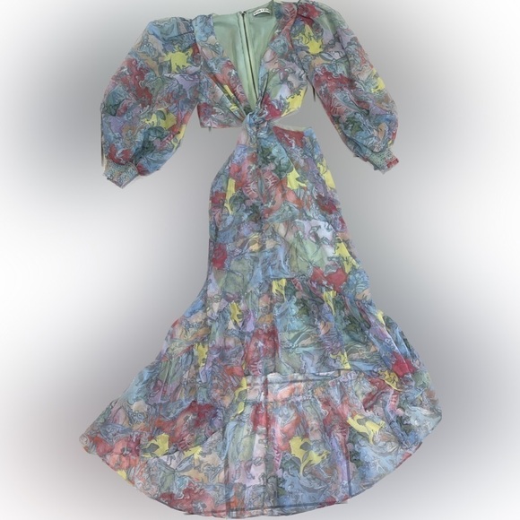 NWOT Alice + Olivia Katia Lola's Dream Twist puff sleeves MIDI maxi Dress 4 - Picture 4 of 7